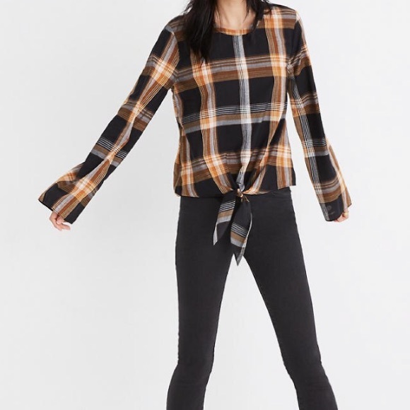 MADEWELL Plaid Tie Front Keyhole Top - Picture 5 of 8